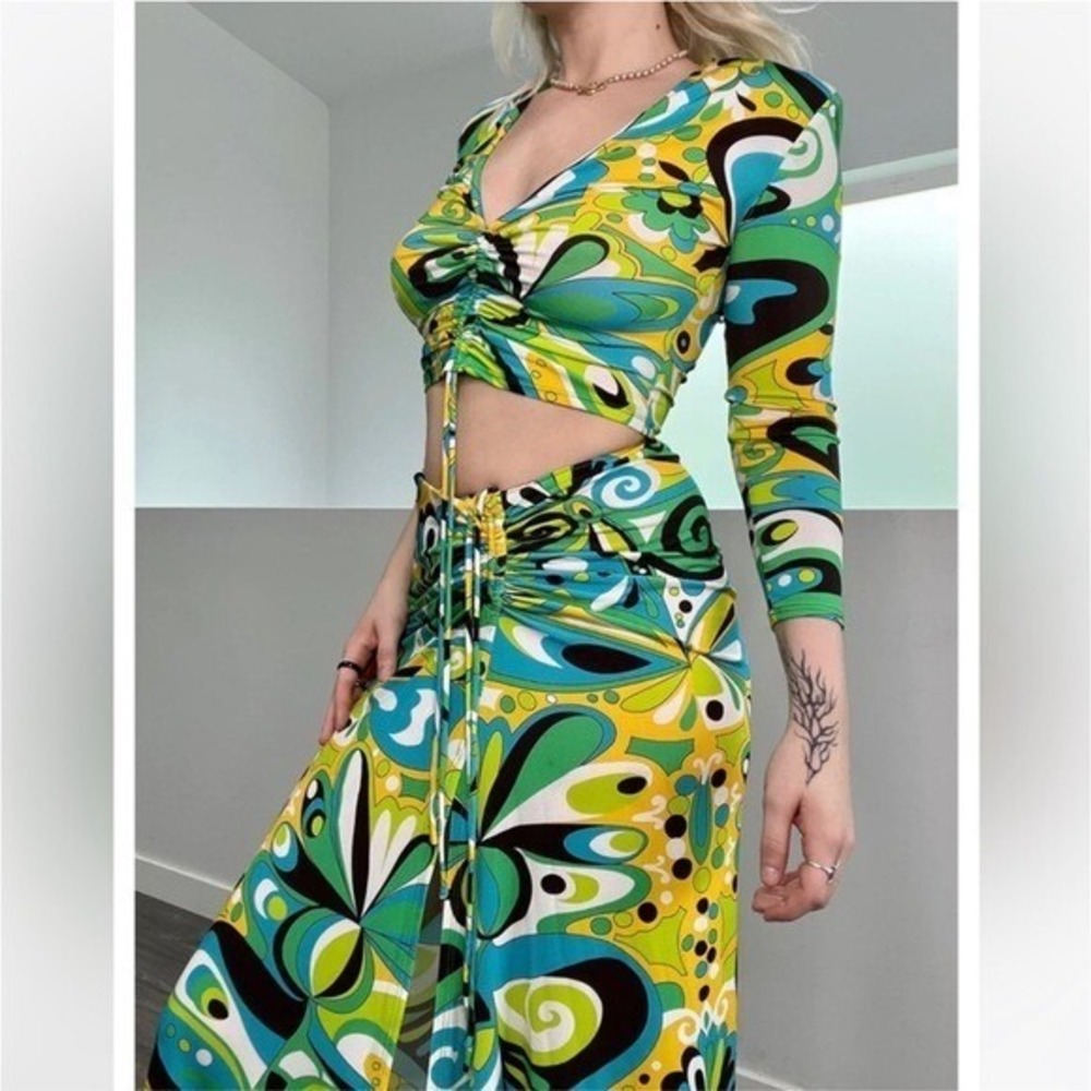ZARA WOMAN‎ y2k floral CROP TOP-SKIRT SET Size Large